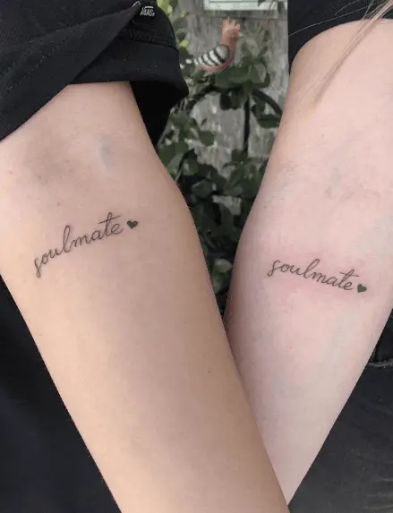 Soulmate Text with Heart Couple Tattoo