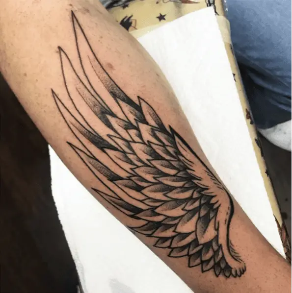 Single Blade Angel Wing Arm Tattoo