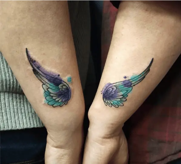 Watercolor Single Angel Wing Couple Tattoo