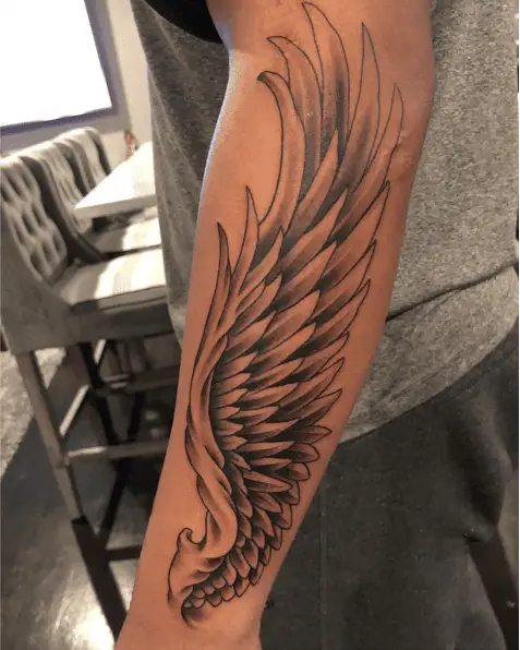 Realistic Single Angel Wing Arm Tattoo