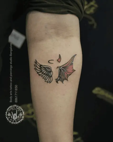 Halo Angel And Devil Angel Wings Arm Tattoo