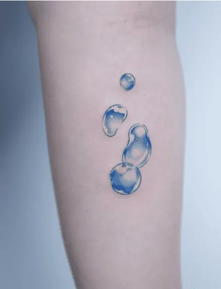 Blue Bubble Water Drop Arm Tattoo