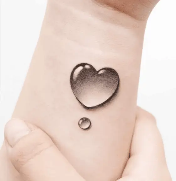 Heart Shape Water Drop Wrist Tattoo