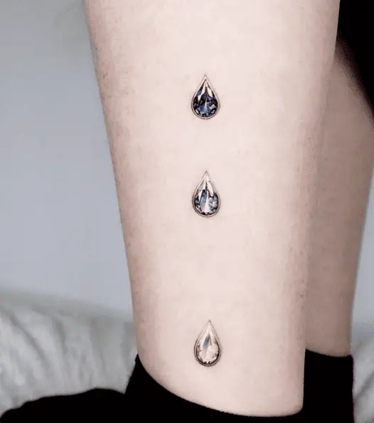 Crystallized Water Droplets Dropping Leg Tattoo