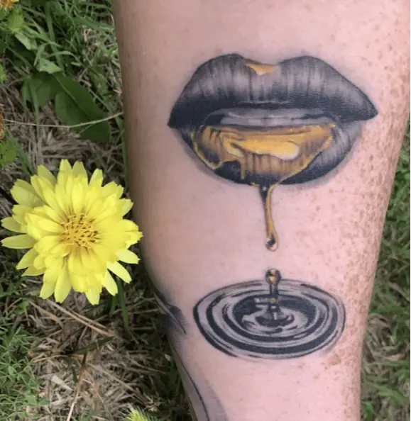 Honey Lips Dripping Leg Tattoo