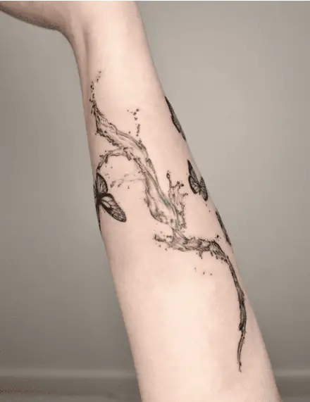 Flying Butterflies and Water Splash Arm Tattoo