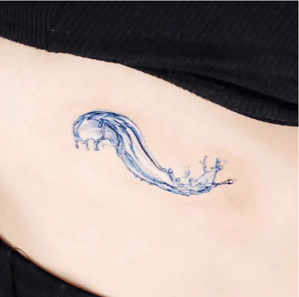 Curved Blue Water Splash Tattoo