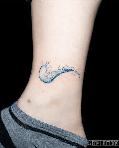 Realistic Curved Water Splash Ankle Tattoo
