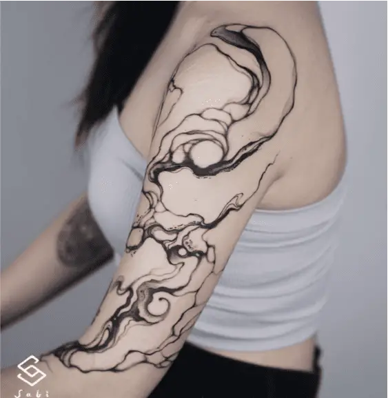 Realistic Water Black Upper Arm Tattoo