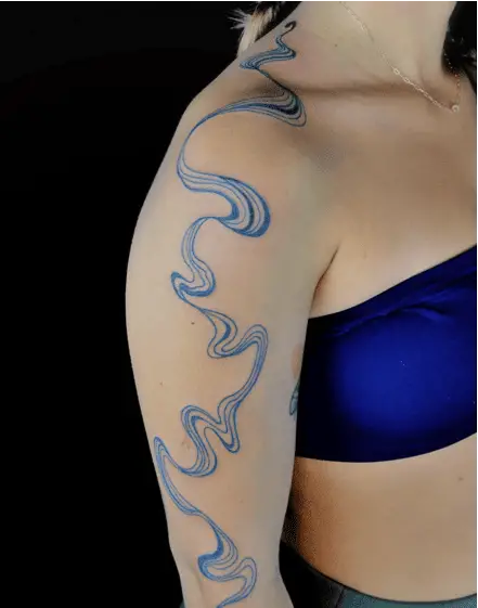 Blue Running Water Line Shoulder Tattoo