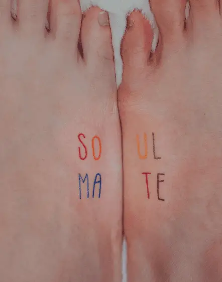 Colored Split Soulmate Leg Tattoo