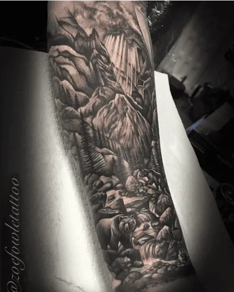 River in Mountain Forest Arm Tattoo
