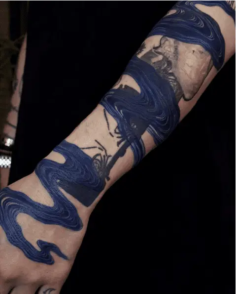Deep Blue Stream Line Arm Tattoo
