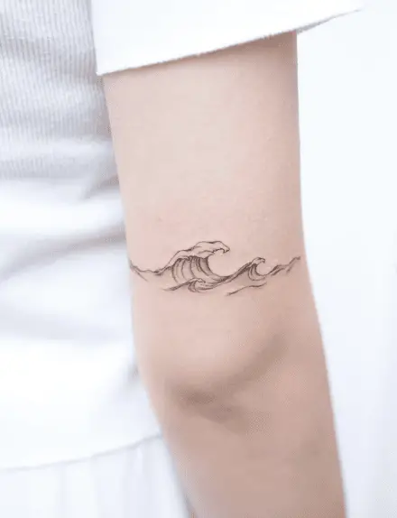 Fine Line Landscape Waves Arm Tattoo