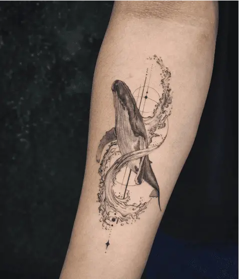 Whales Splashing Out of Water Arm Tattoo