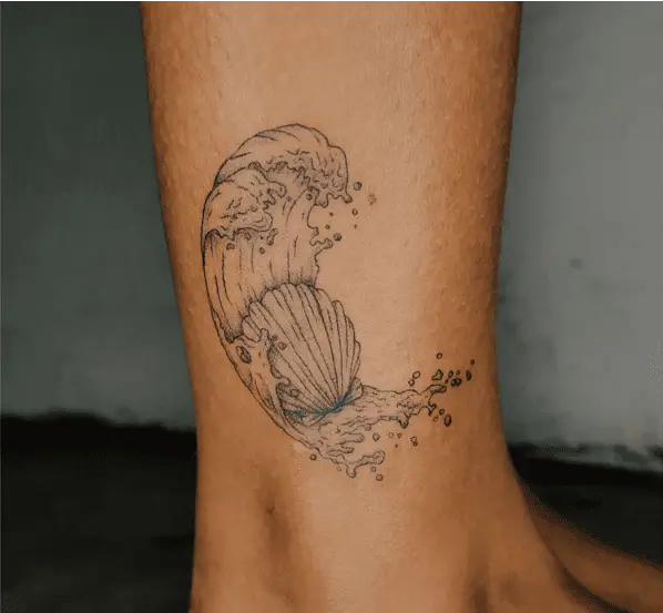 Waves and a Clam Shell Ankle Tattoo