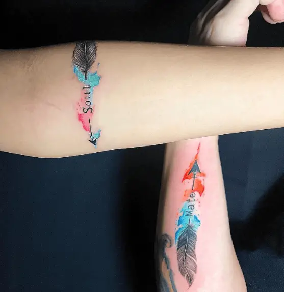 Feather Arrow with Soulmate Watercolor Tattoo