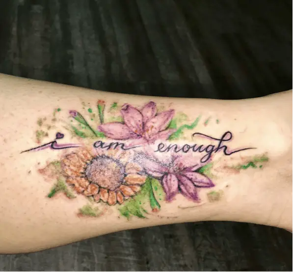 Colored Floral I am Enough Arm Tattoo