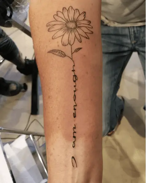 Minimalist I am Enough With Daisy Arm Tattoo