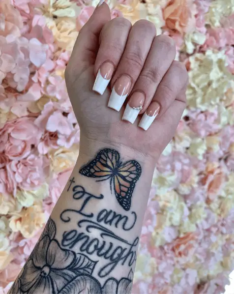 I am Enough With Monarch Butterfly Wrist Tattoo