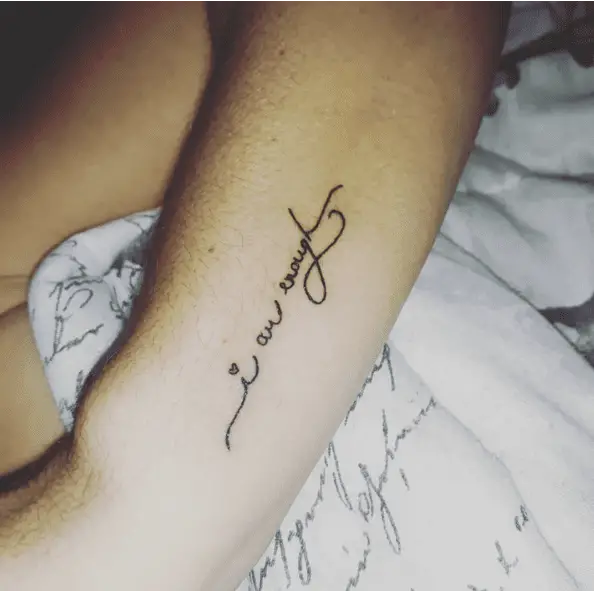 Penmanship I am Enough With Small Heart Arm Tattoo