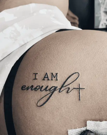 Lettering I am Enough With Cross Shoulder Tattoo