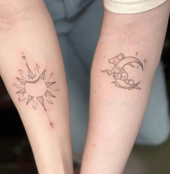 Sun and Moon with Clouds Soulmate Tattoo