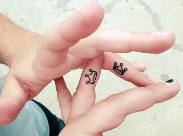 Tiny King and Queen Crowns Finger Tattoo
