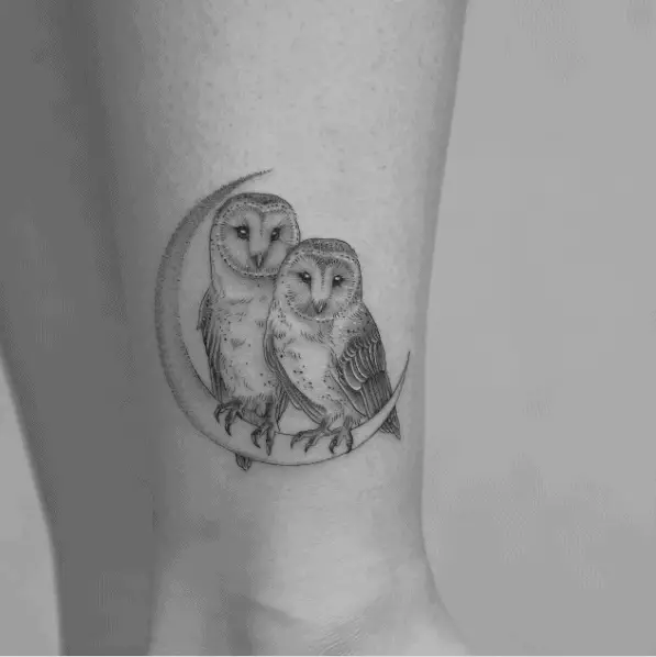 Barn Owls on the Moon Tattoo
