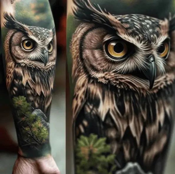 Realistic Tiger Owl Forearm Tattoo