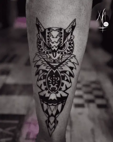Polynesian Design Tribal Owl Tattoo