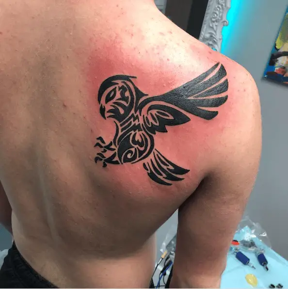 Tribal Owl Back Tattoo