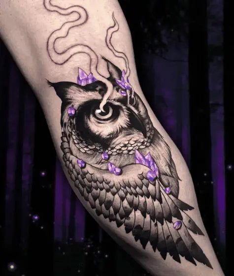 Black and Grey Magical Owl Tattoo