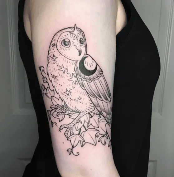 Mystical Barn Owl with Ivy Arm Tattoo