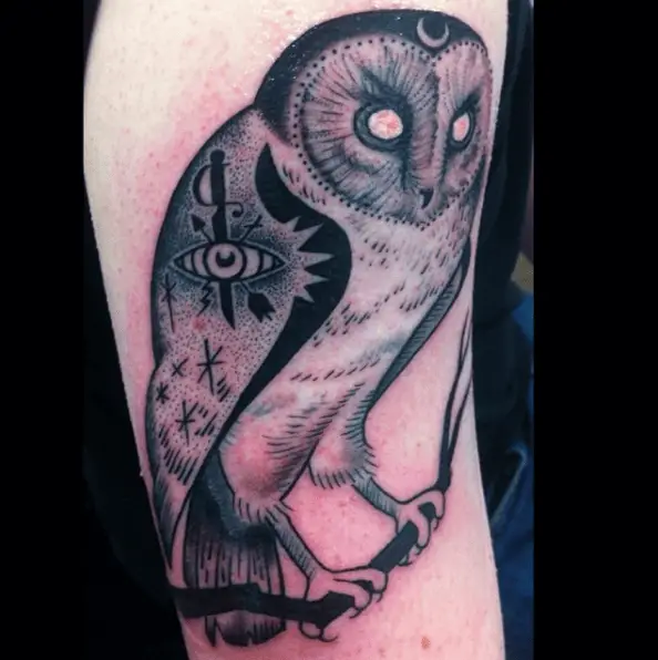 Creepy Owl with Third Eye Tattoo