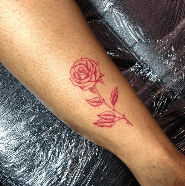 Red Ink Single Rose Tattoo