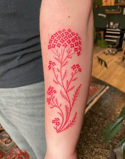 Red Ink Yarrow Forearm Tattoo