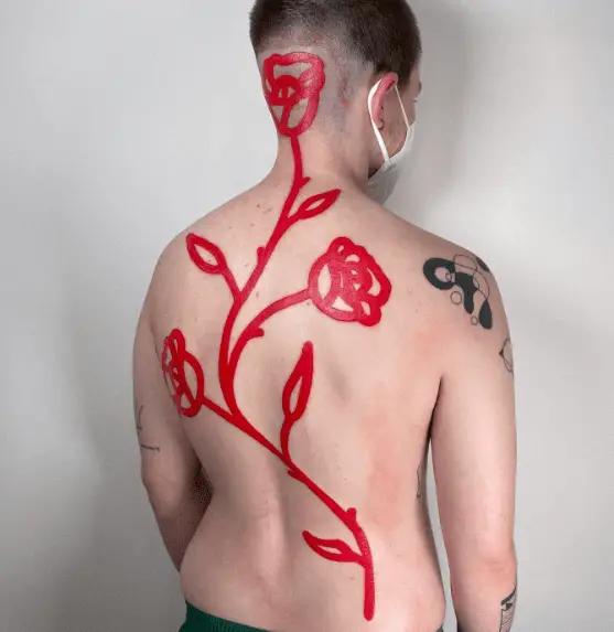 Red Bold Line Rose Back Tattoo piece