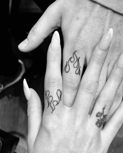 Simple Matching Flames Finger Tattoo