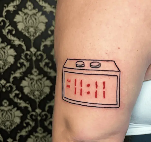 Drawing Digital Watch with Red 1111 Upper Arm Tattoo