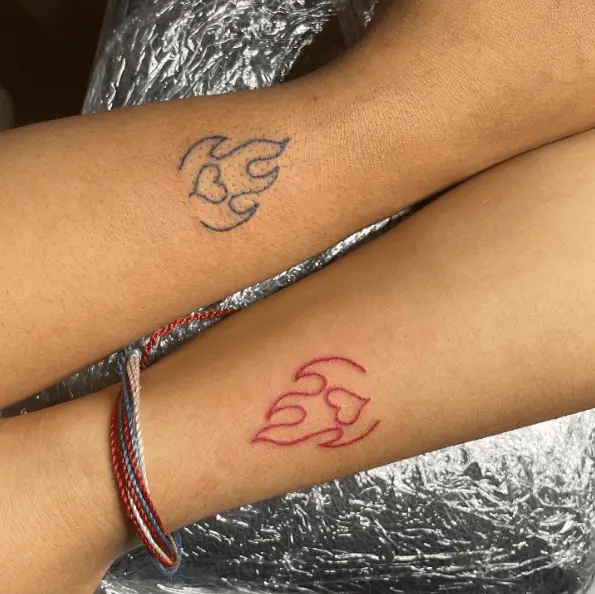 Blue and Red Ink Twin Flames Tattoo