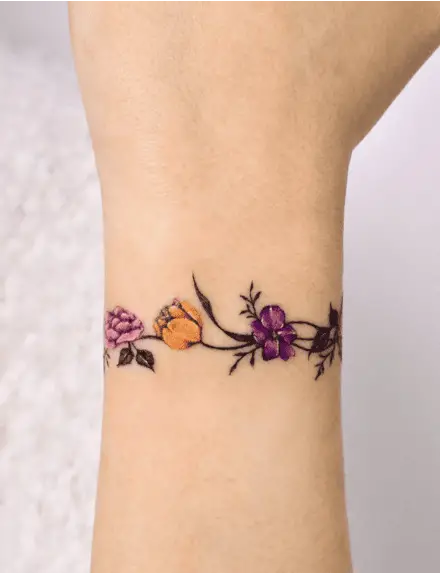 Colored Floral Thread Wrist Tattoo