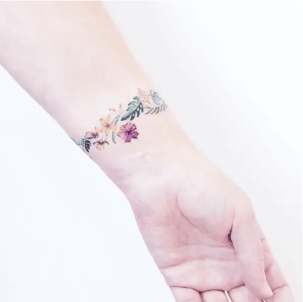 Tropical Floral Bracelet Wrist Tattoo