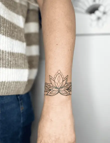 Fine Line Lotus Mandala Wrist Tattoo
