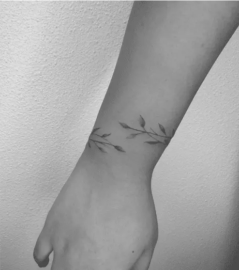 Free Hand Wrap Around Leaves Bracelet Tattoo