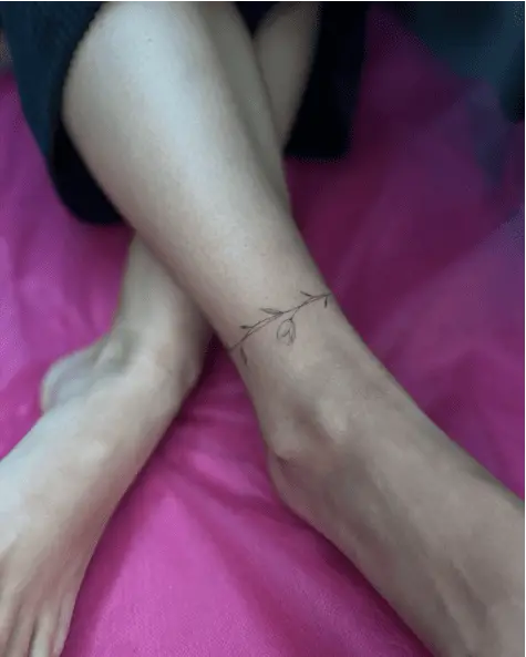 Simple Leaves Thread and a Tulip Flower Ankle Tattoo