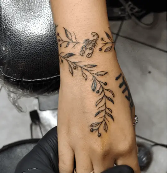 Leafy Vine Bracelet with a Scorpio Hand Tattoo