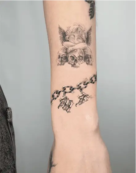 Metal Chain Bracelet with Initials Tattoo