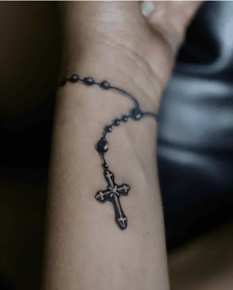 Black and Grey Rosary Tattoo