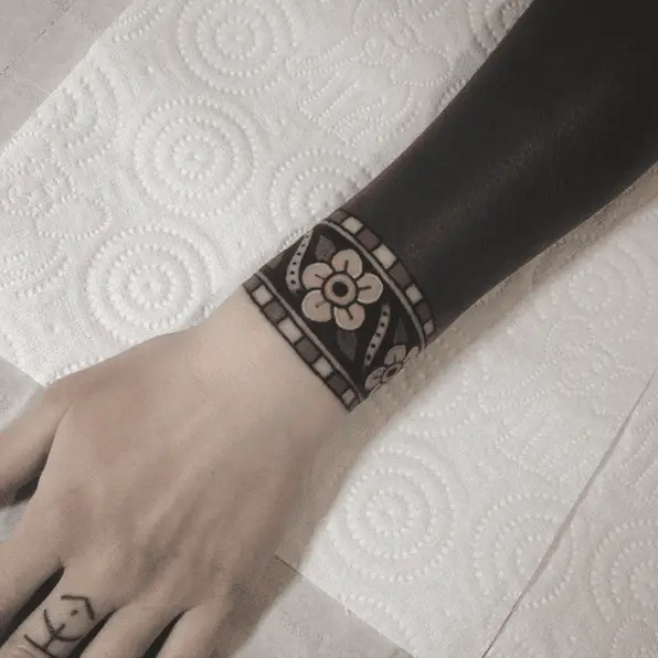 Traditional Flower Band Wrist Tattoo